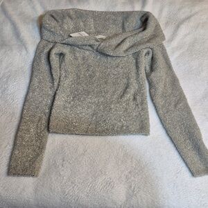 LOFT Silver-Gray Off-the-Shoulder Sparkle Sweater Sz. XS